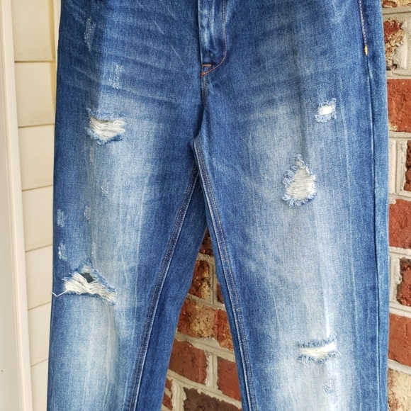 Zara Blue Distressed Cuffed Jeans Size 2 - Picture 4 of 8
